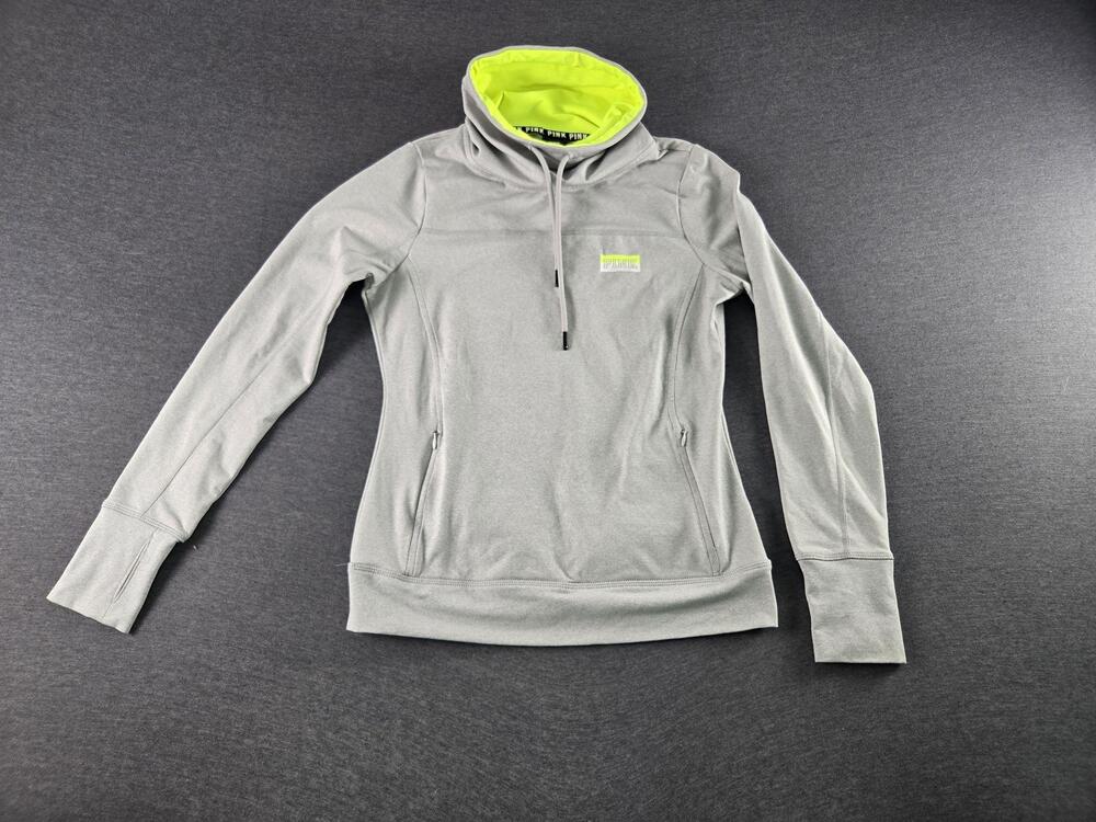 Victoria's Secret PINK Sweatshirt Womens Small Gray Ultimate Cowl Zip Pockets